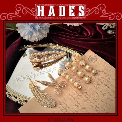 Kẹp tóc nữ đính đá ngọc trai nhân tạo set 5c phong cách quý tộc - cặp tóc mái tiểu thư retro vintage cổ điển Hades.js