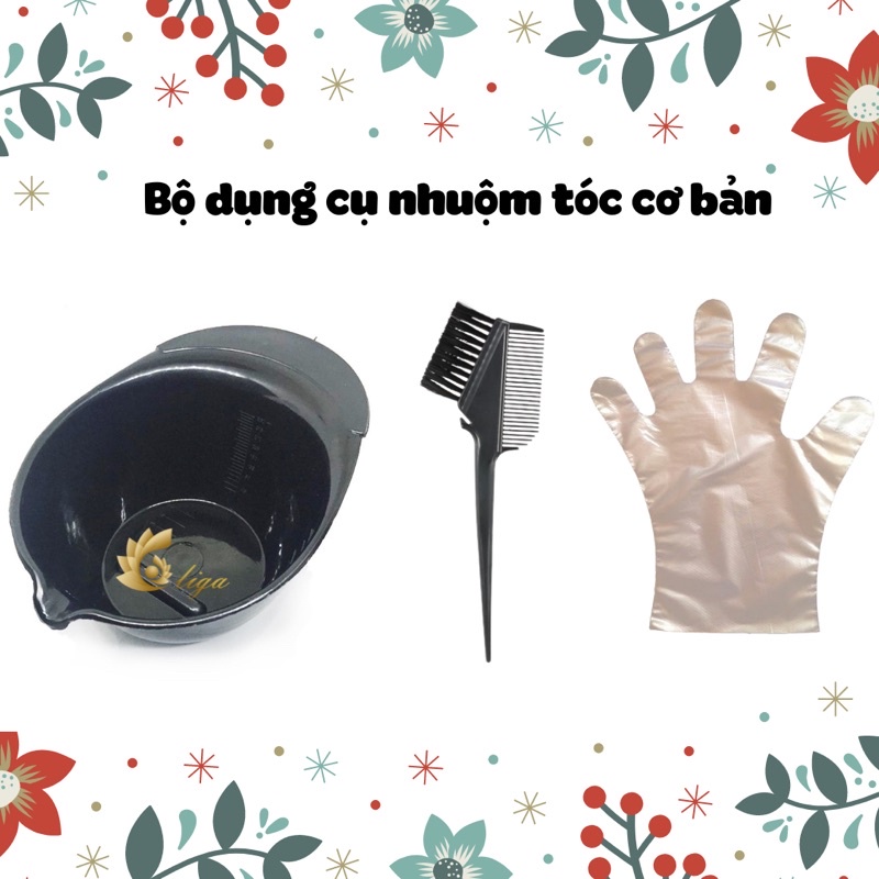 Dụng cụ nhuộm tóc chén bát, lược 2 đầu, bao tay nilong nhuộm tóc