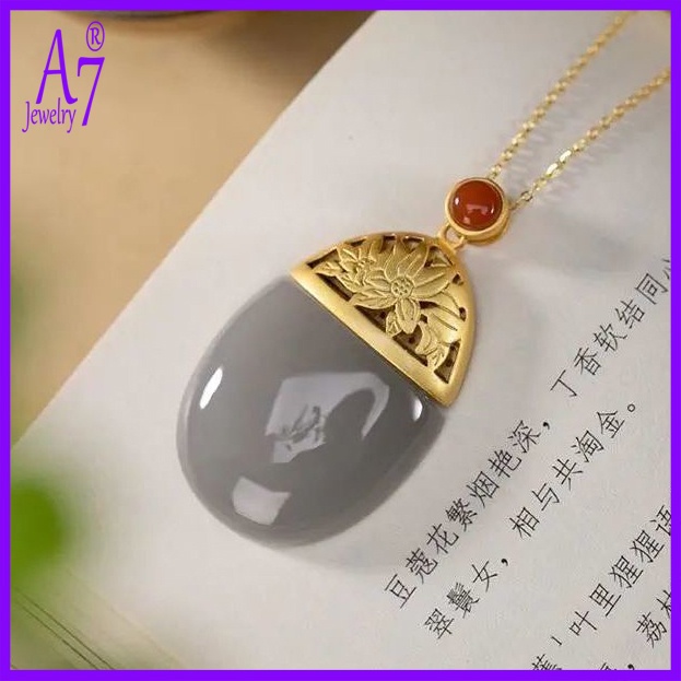 Dây Chuyền Mạ Bạc 925 Mặt Hoa Sen Đính Đá Ngọc Bích Thời Trang Cho Nữ