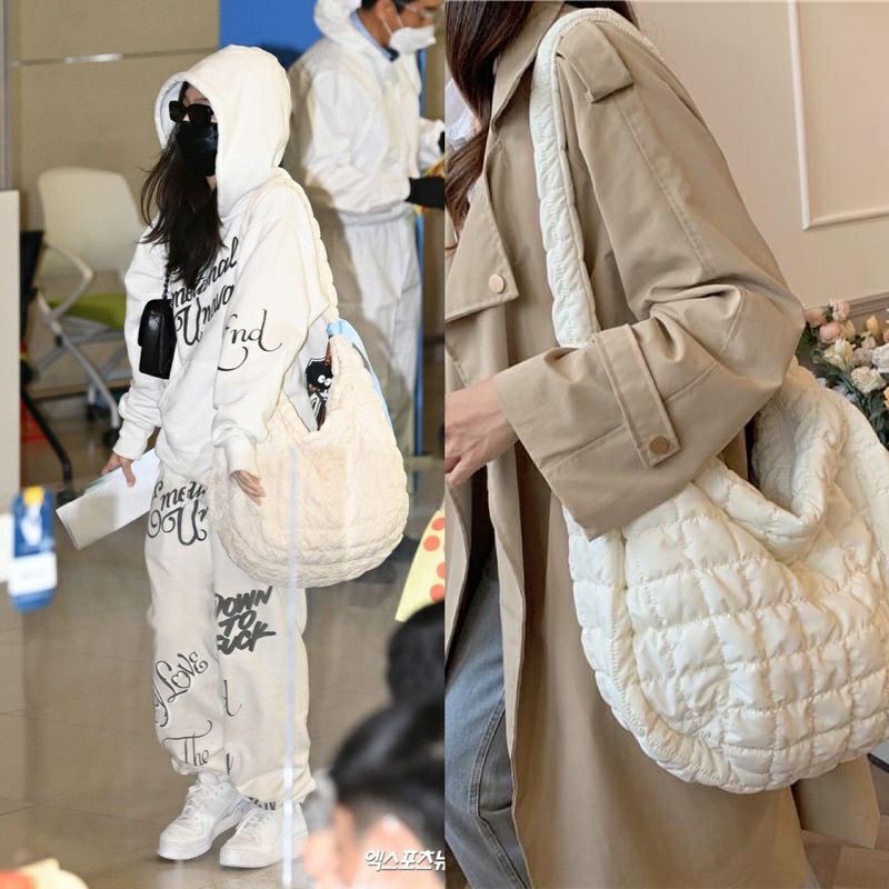 Túi xách oversize chần bông giống Jennie BLACKPINK (trắng/đen)