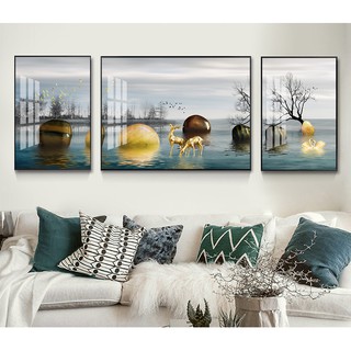 Bộ 3 tranh trang trí  đôi nai vàng và đôi thiên nga hiện đại sang trọng chất liệu bóng kiếng hoặc vải canvas ZTU_121520