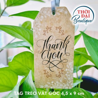 100c - Tag nhãn treo giấy vát góc Thank You nền vân giấy (4,5 x 9cm)