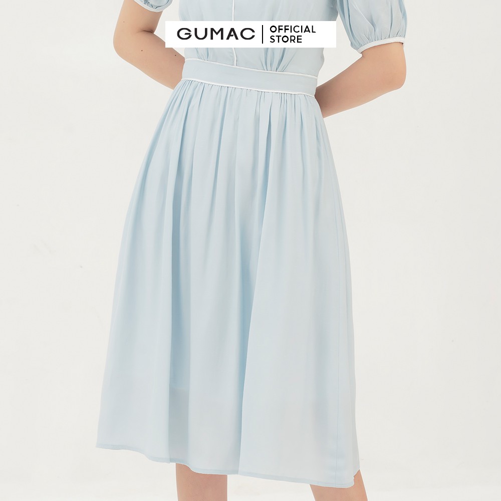 [Mã WABRGU155 giảm 15% tối đa 50k đơn 199k] Đầm xòe nữ nhún tùng phối viền GUMAC màu xanh,đủ size, phong cách DB3112 | BigBuy360 - bigbuy360.vn