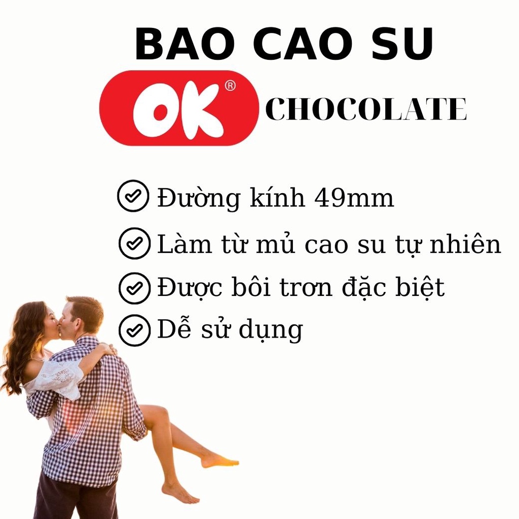 Bao Cao Su OK Hương Socolate Hộp 3 bao Trơn Không Mùi Tinh Khiết Siêu Mỏng Chống Tuột Hàng Việt Nam Chất Lượng Cao