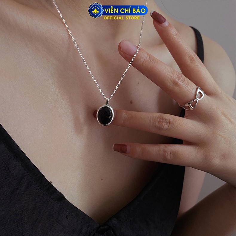 Dây chuyền bạc nữ Đá đen Oval chất liệu bạc S925 thời trang phụ kiện trang sức nữ thương hiệu Viễn Chí Bảo D000165