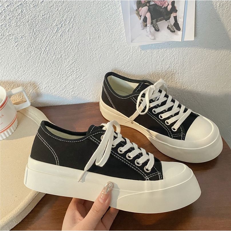 GIÀY NỮ  GIÀY NỮ THỂ THAO Phong Cách Hàn Quốc/Giày Nữ Sneaker CV Hình Ngôi Sao Màu Đen