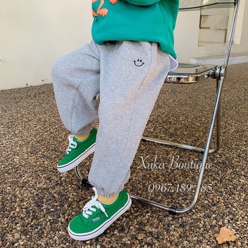 Quần Áo Trẻ Em | Quần Nỉ Lót Lông Dày Bo Gấu Cho Bé Thêu Mặt Cười Quảng Châu Cao Cấp Cho Bé 1 - 8 tuổi [Ảnh Thật]