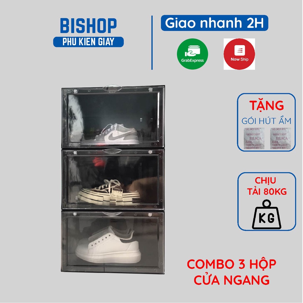 Combo 3 Hộp Đựng Giày Cửa Ngang Thông Minh Nhựa Cứng Cao Cấp BISHOP