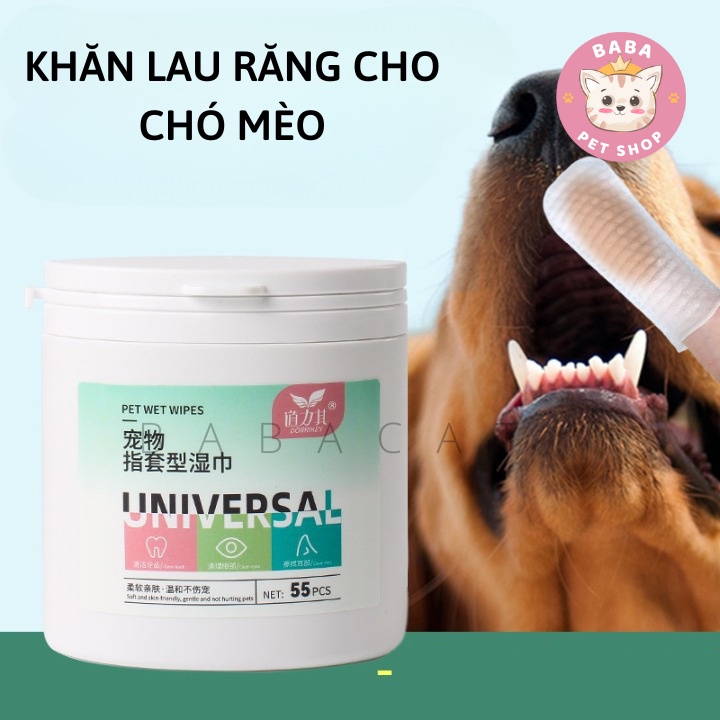 Găng Tay Lau Răng Cho Chó Mèo, Chiết Xuất Trà Xanh An Toàn. Khăn Vệ Sinh Răng Miệng Cho Thú Cưng Thơm Tho
