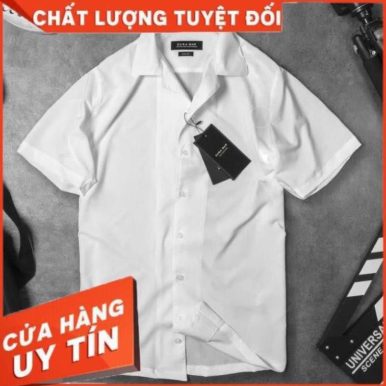 Áo sơ mi ngắn tay nam lụa trắng cao cấp - Áo sơ mi nam tay lỡ form Slimfit Hàn Quốc - Chất lụa dày dặn, co giãn nhẹ ་