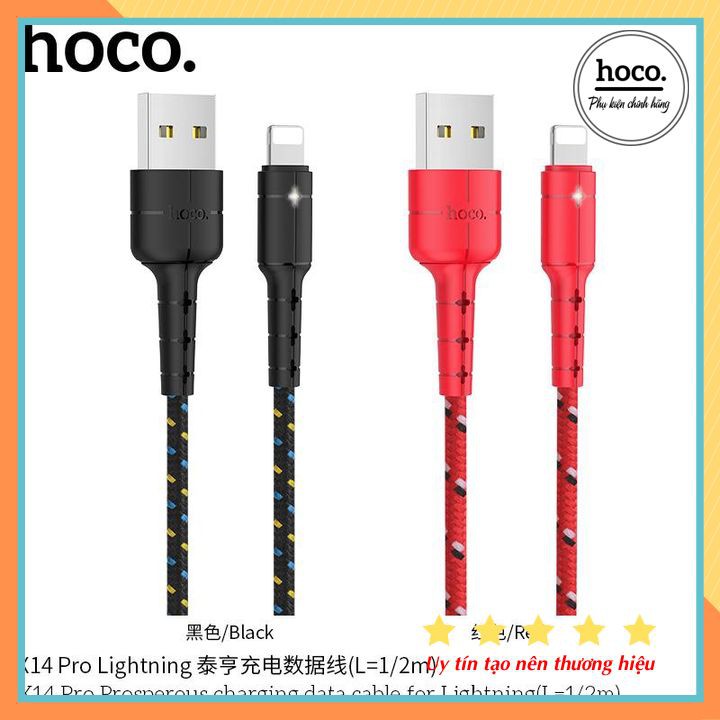 Cáp Sạc Nhanh Dây Dù Phát Sáng Đèn Led Cho iPhone iPad Hoco U11/ Hoco X14 Pro Chính Hãng Bảo Hành 12 Tháng