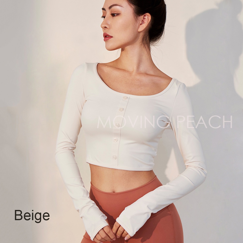 MOVING PEACH Women Yoga wear Running Training Longsleeve with button BSR