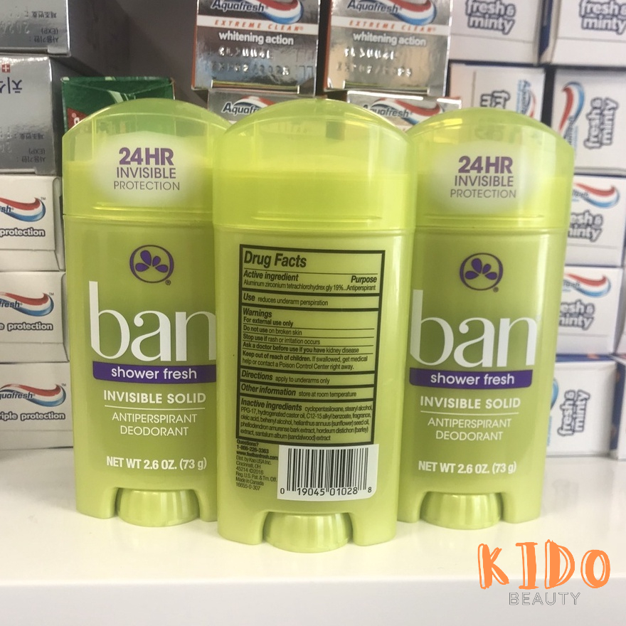 Lăn khử mùi BAN Invisible Solid Antiperspirant Deodorant 73g Lăn nách nữ Mỹ