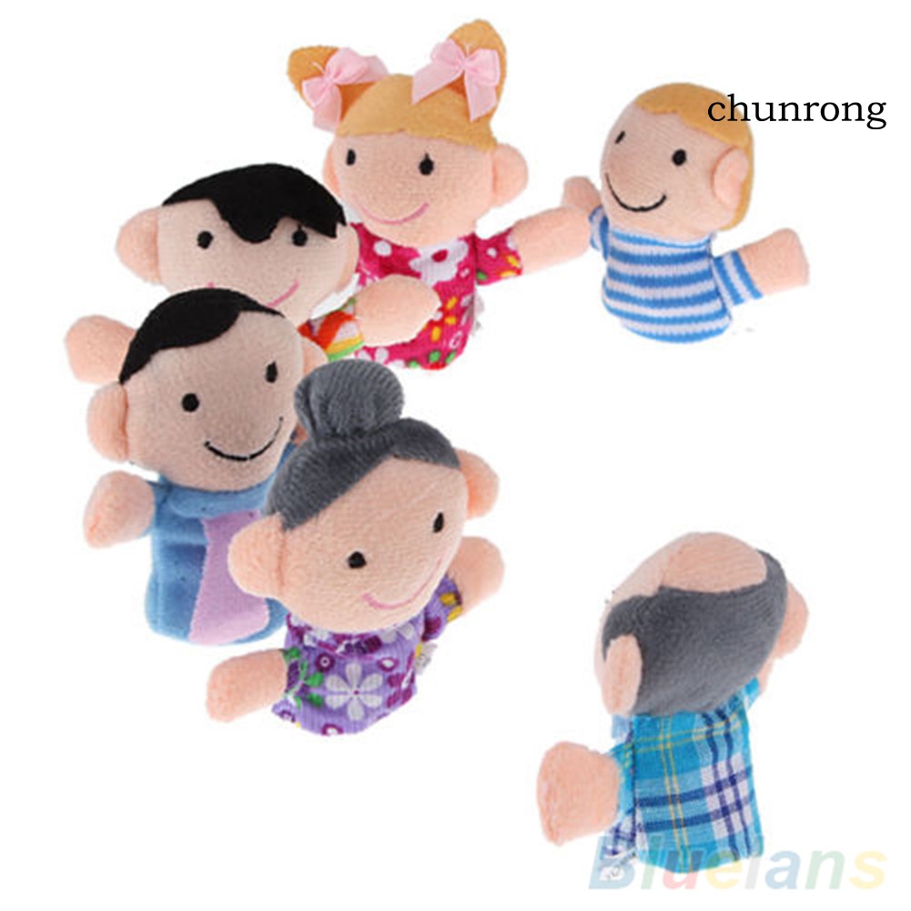 CR+6Pcs Baby Kid Plush Cloth Play Game Learn Story Family Finger Puppets Toys