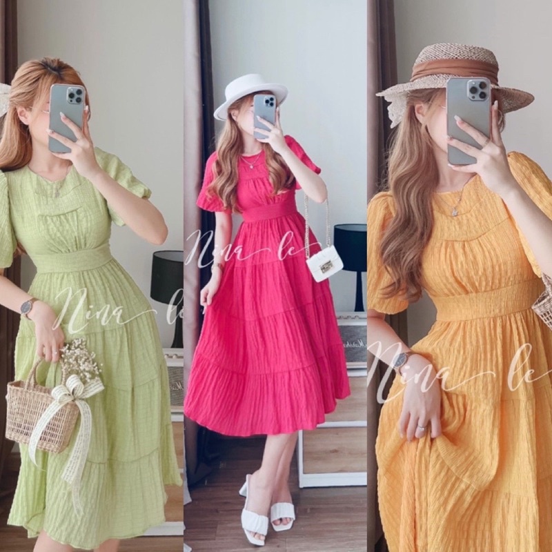🔥VÁY NỮ TAY BỒNG NƠ LƯNG đai eo xếp ly xoè dáng dài maxi tiểu thư sang chảnh bánh bèo công sở đi làm du lịch đi chơi