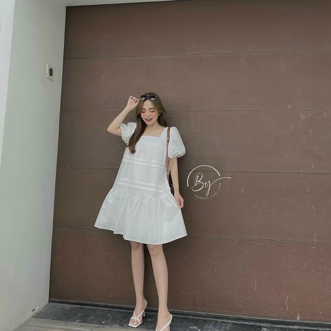 Đầm babydoll tầng dáng rộng cả nàng bầu mặc được cực xinh