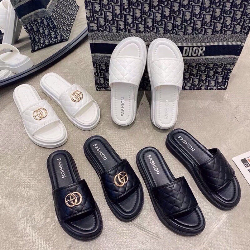 Dép Lê Đế Bánh Mỳ Nữ gắn chữ G-G, Trơn 🔥🔥🔥