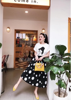 Set áo chân váy chấm bi ♥️ ẢNH THẬT