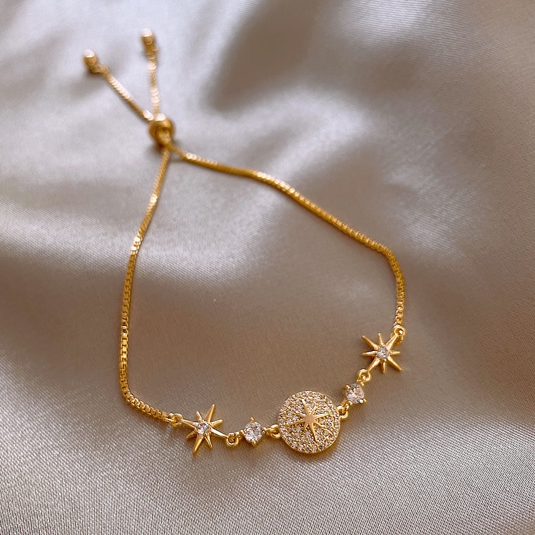 Vòng tay đính đá zircon hình ngôi sao sang trọng phong cách Bohemian Hàn Quốc dành cho nam và nữ