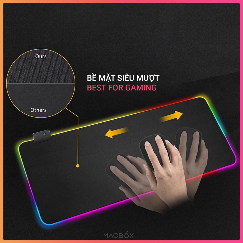 Miếng Lót Chuột Chơi Game Viền LED RGB - Siêu Bền  - Chống Nước - Chống Trượt - Nhiều Chế Độ Led- Chính Hãng HD Design