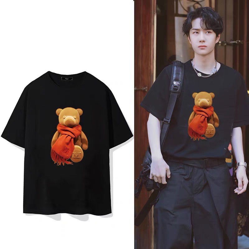 Áo phông nam ,nữ áo thun unisex form rộng tay ngắn in gấu quàng khăn đỏ siêu cute