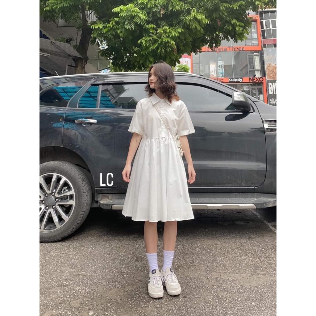 [QUÀ TĂNG LÀ SƯA TĂM]  VÁY BABYDOLL CỔ ĐỨC KHUY CÀI CỘC TAY, ĐẦM NỮ TRƠN DÁNG XÒE, ĐẦM DÁNG SUÔNG, ĐẦM DỰ TIỆC | BigBuy360 - bigbuy360.vn