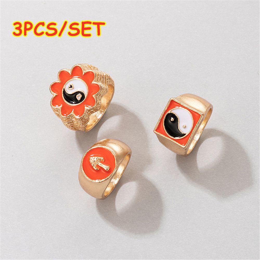 Bộ 3 Nhẫn Tráng Men Hình Trái Tim Âm Dương Thời Trang