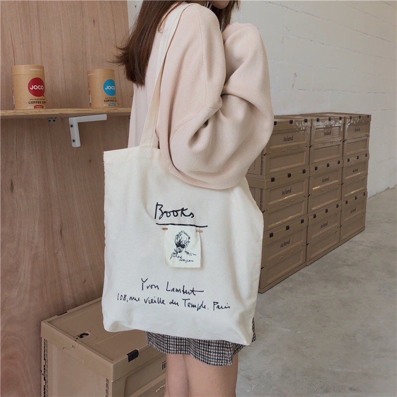 Túi tote vải mềm vải canvas BOOKS  thời trang ulzzang đi chơi đi học CAM SHOP