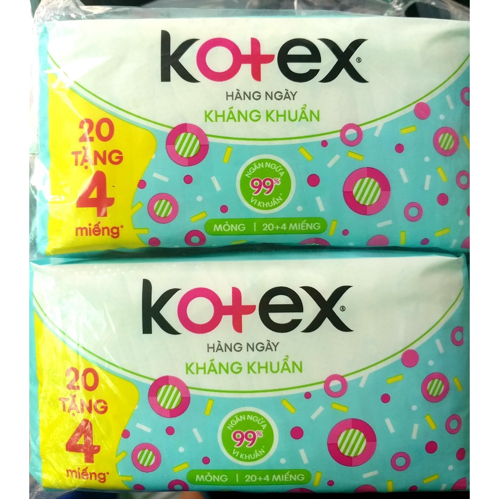 TẶNG 4 MIẾNG-(MIẾNG NHỎ) COMBO 8 GÓI BĂNG VỆ SINH KOTEX HÀNG NGÀY KHÁNG KHUẨN/HÀNG NGÀY SIÊU BẢO VỆ 8 MIẾNG/20