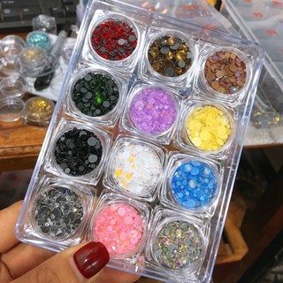 Set đá mix YHB giấy mix size, mix màu từ 6 đến 12 ô dạng chân keo lưới siêu bền sáng không bong chân