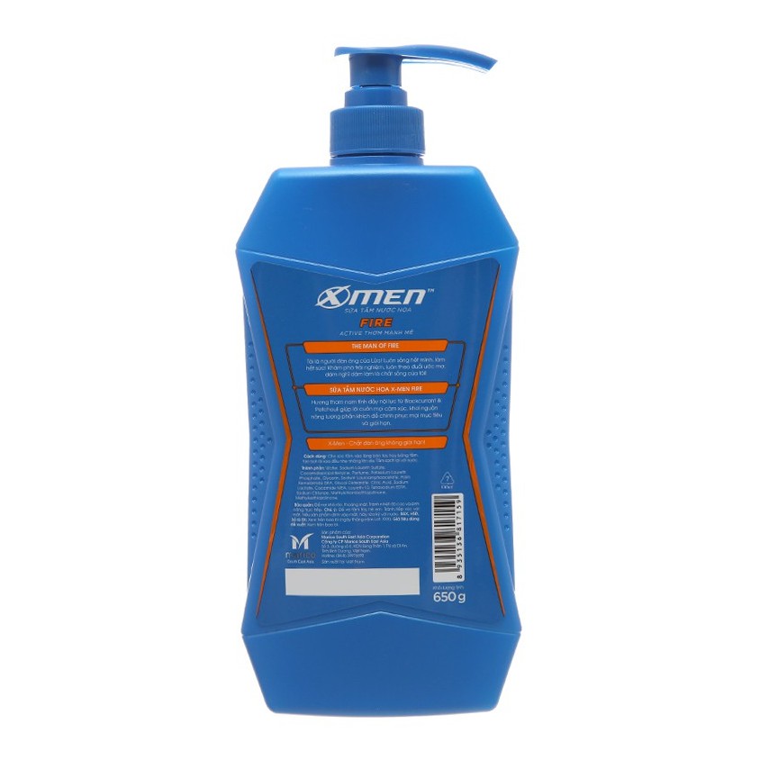 Sữa tắm nước hoa X-Men Fire Active thơm mạnh mẽ 650g