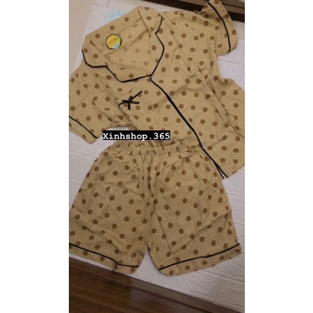 Bộ ngủ pijama mặc nhà cộc tay chất đũi xốp thoáng mát thấm hút mồ hôi siêu tốt