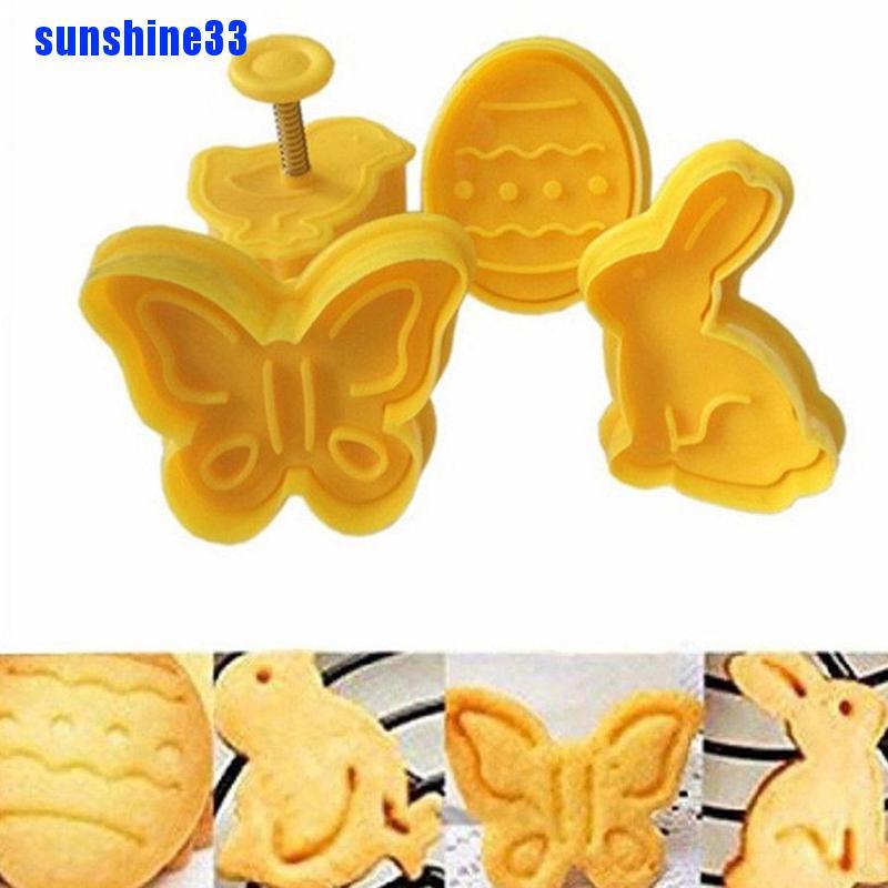 4pcs Butterfly Rabbit Easter Egg Shape Animal Plastic Cookie Cutter Bisu