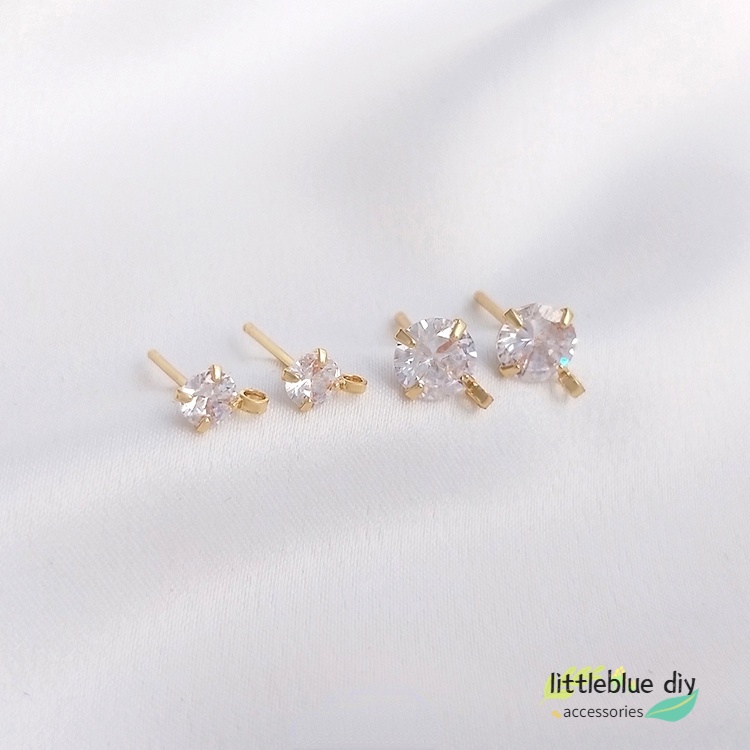 Cặp bông tai mạ bạc 925 đính đá Zircon 14K màu vàng kim tự làm thủ công diy