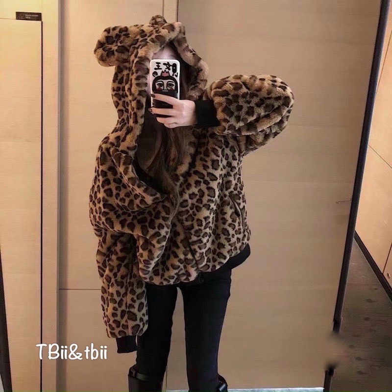 Áo Khoác Mũ Da Báo