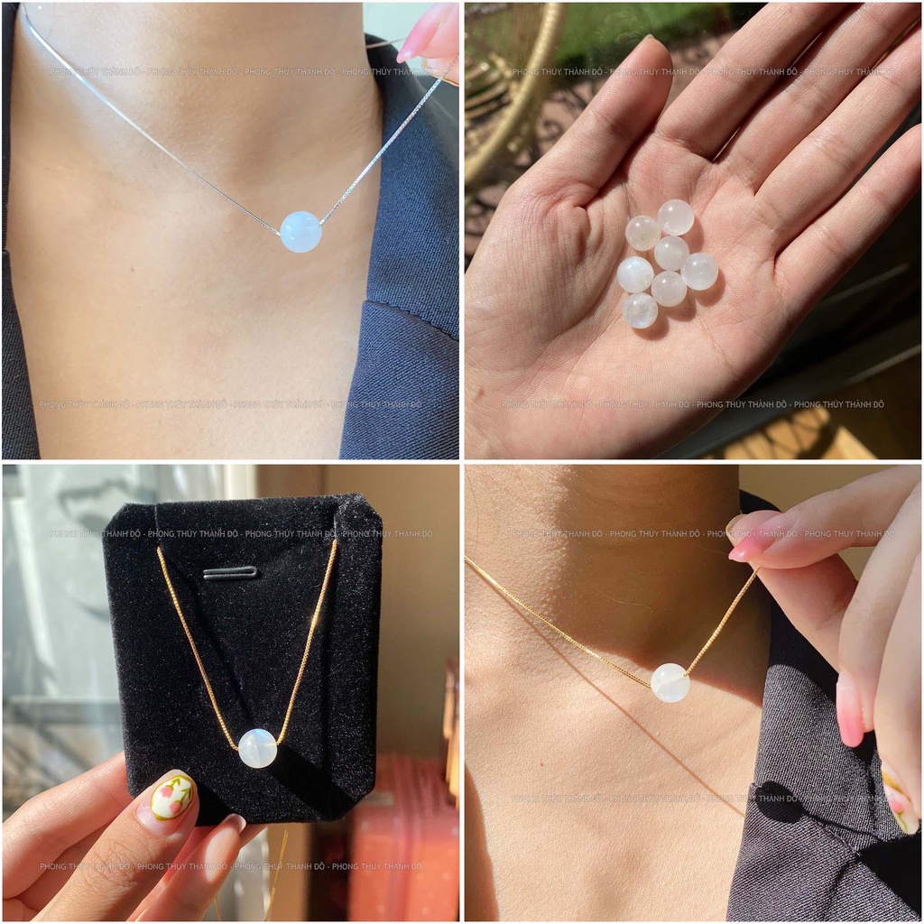 Bộ Dây Chuyền M00NSTONE Tự Nhiên, Size Hạt 8-9mm - Cầu Tình Duyên, May Mắn, Công Việc Hanh Thông - Phong Thủy Thành Đô