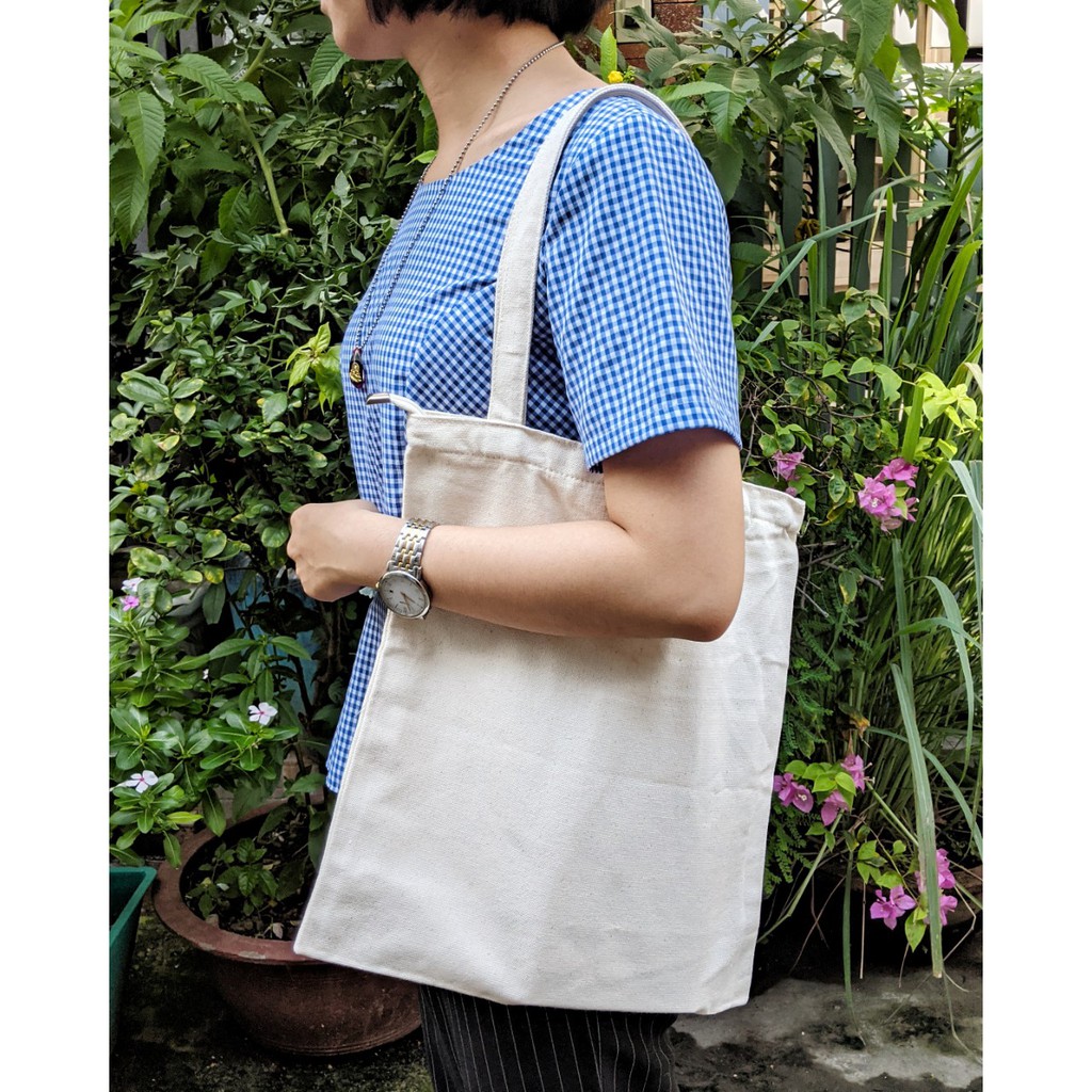 Túi tote vải canvas trắng có dây kéo zip