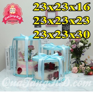 Hộp mica tròn đựng bánh kem sinh nhật, đựng quà 23cm không gồm ruy băng