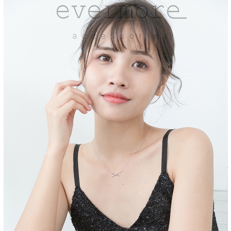 Dây chuyền bạc EVERMORE, vòng cổ X-girl đính đá bạc ý 925, phong cách minimalist, thanh lịch - D023