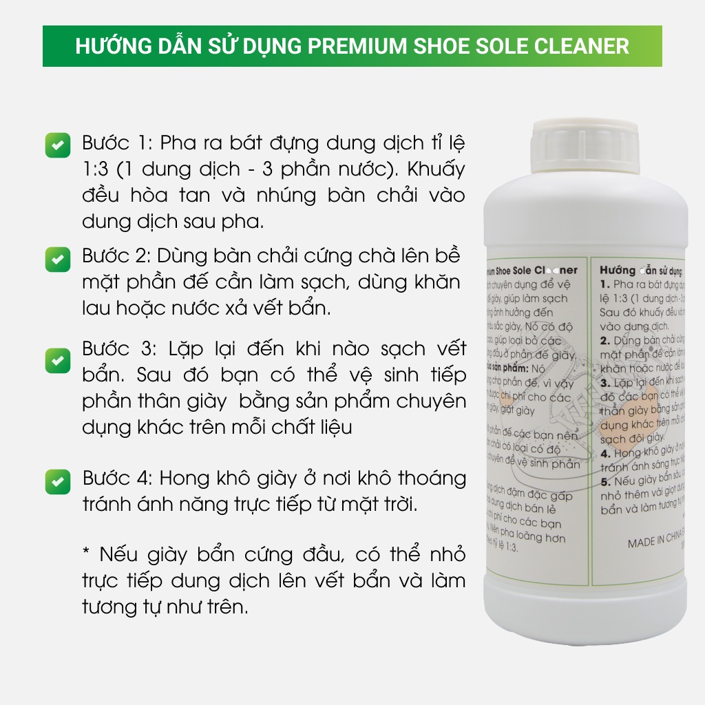 Can dung dịch vệ sinh đế giày XIMO Premium Shoe Sole Cleaner phù hợp cho các đại lý - 1000ml