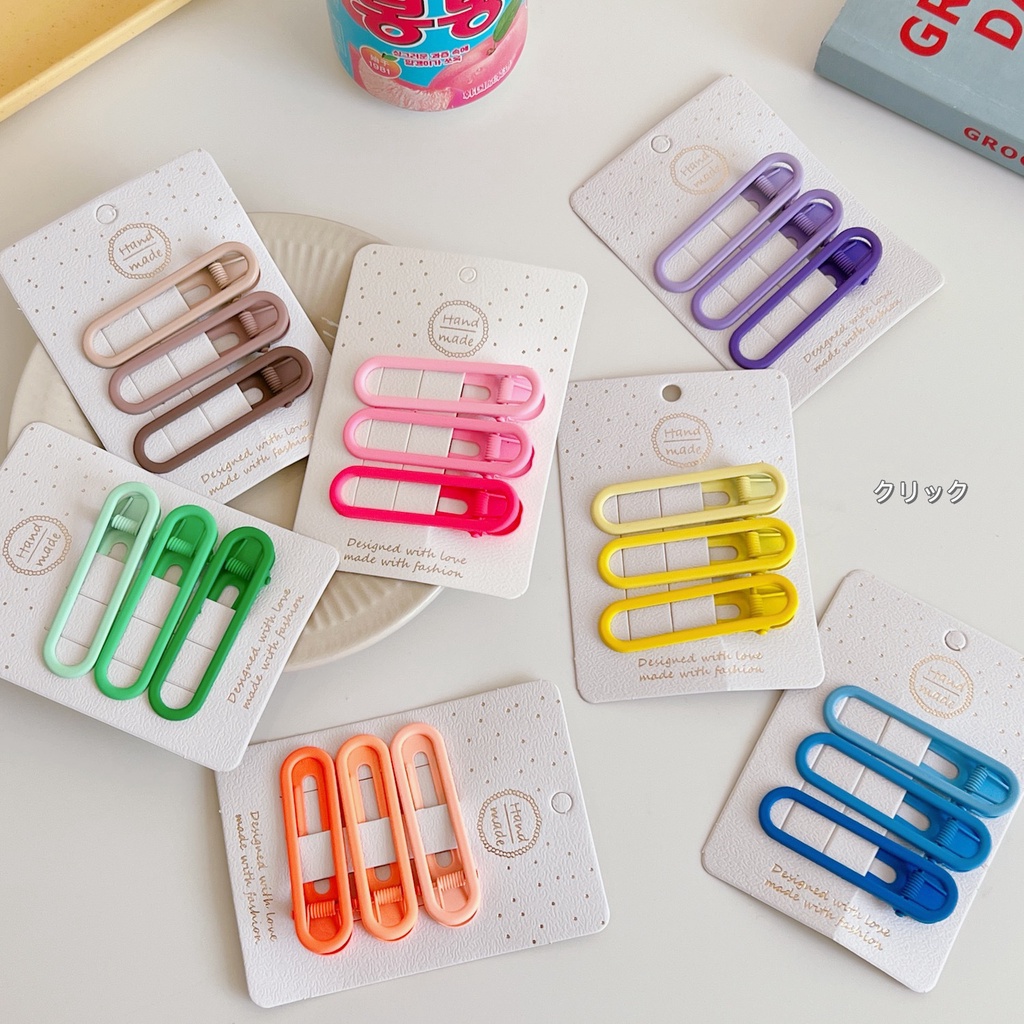 Set 3 Kẹp Tóc Hình Học Màu Sắc Kẹo Ngọt Phong Cách Hàn Quốc Đơn Giản Cho Nữ