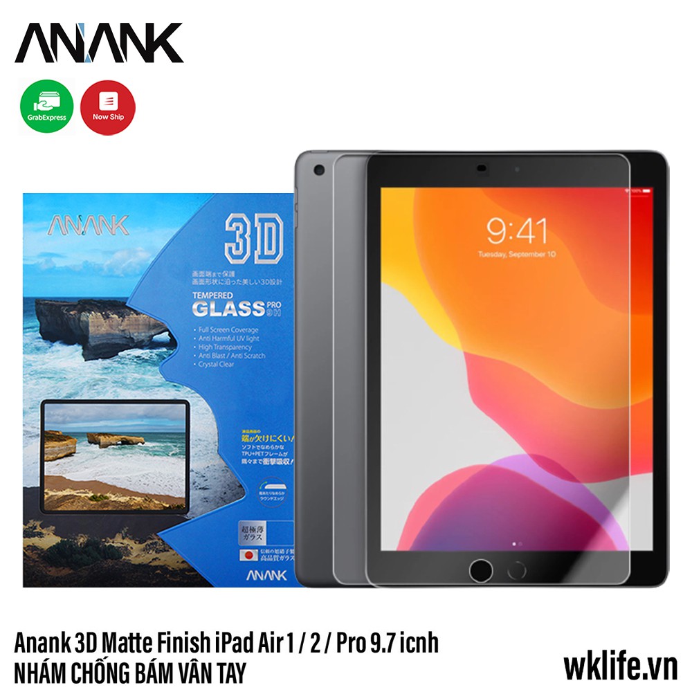 Cường Lực Nhám Chống Vân Tay ANANK 3D Matte Finish Air 1 / 2 Pro 9.7 2018