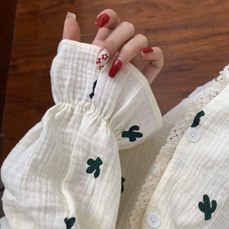 Váy ngủ linen xương rồng+ cherry