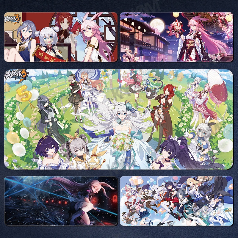 Kam Cartoon Honkai Tác động 3 Tấm lót chuột chơi game lớn 800mmx300mm Tấm lót bàn máy tính không thấm nước Tấm lót chuột HD In ấn văn phòng Bàn phím chuột Trang trí phòng