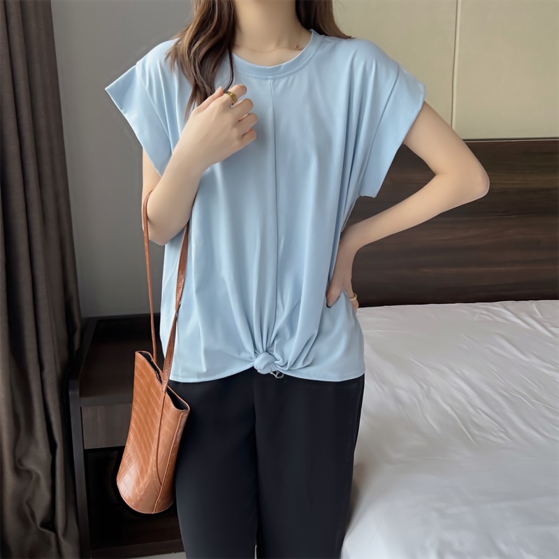 SUXI Áo Thun Ngắn Tay Cổ Tròn Màu Sắc Đơn Giản Thời Trang Mùa Hè Cho Nữ