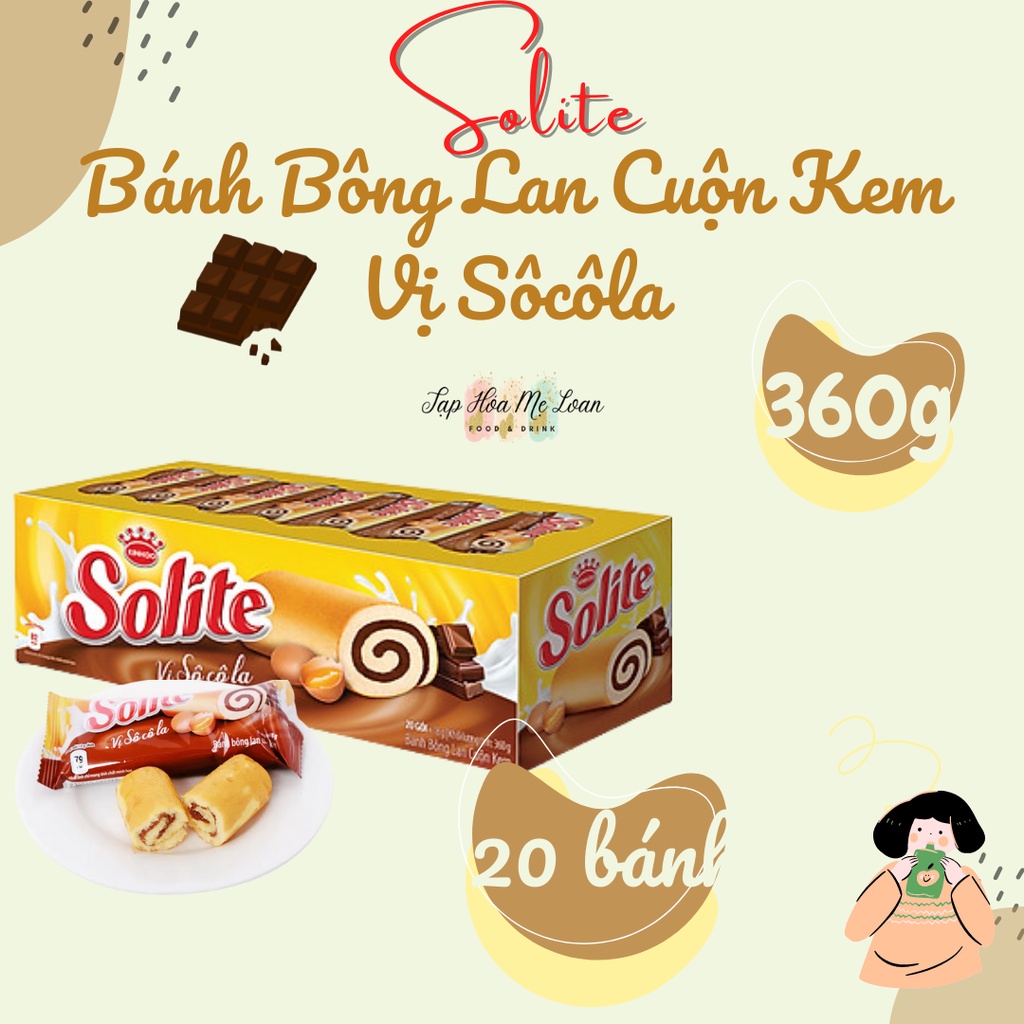 Bánh Bông Lan Cuộn Kem Vị Dâu/Lá Dứa/Bơ Sữa/Socola Solite Kinh Đô 360g - Hộp 20 Cái