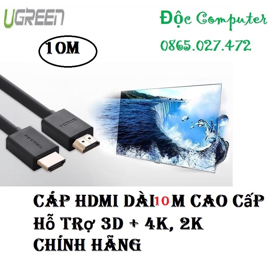 Cáp HDMI 10m Ugreen 10110 hàng chính hãng hỗ trợ 3D, 4K*2K full HD 1080