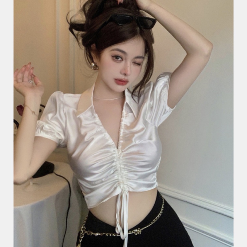 Áo Croptop Tay Ngắn Cổ POLO Thiết Kế Gợi Cảm Cho Nữ