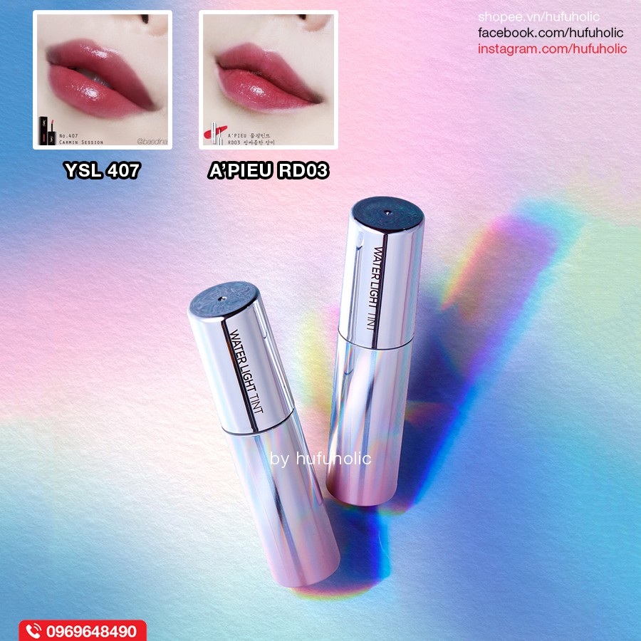 A'PIEU - Son Apieu Water Light Tint vỏ bạc dupe YSL RD03, RD04