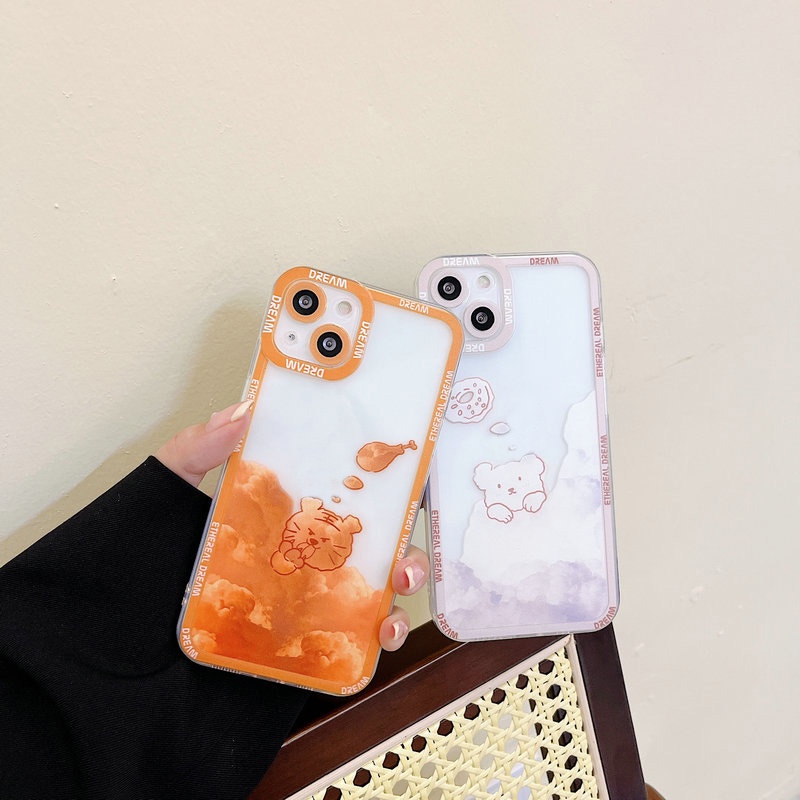 Ốp Điện Thoại Mềm In Hình Gấu Và Đám Mây Cho Compatible for iPhone 13 12 Mini 11 Pro X XR XS Max SE 2020 6 6S 7 8 Plus
